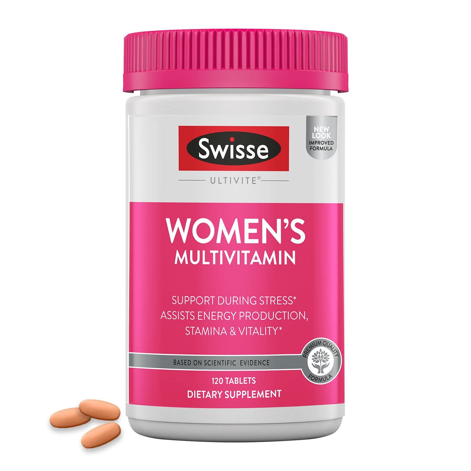 Swisse Daily Multivitamin for Women | 47 Vitamins, Antioxidants and Minerals + Adaptogens | Energy, Stress &amp; Immune Support | Womens Multivitamin Supplement | 120 Tablets / 4 Months Supply
