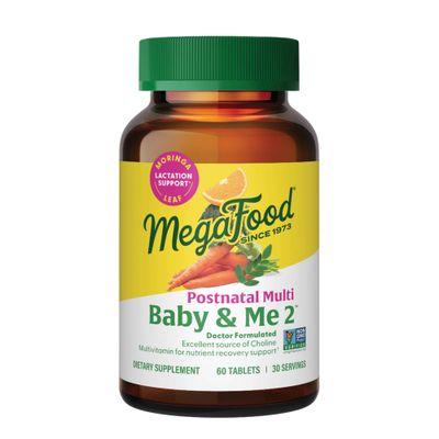 MegaFood Baby &amp; Me 2 Postnatal Vitamins for Breastfeeding Moms with Folate (Folic Acid Natural Form), Choline, Iodine, Vitamin D, Moringa Leaf and More - 60 Tabs (30 Servings)