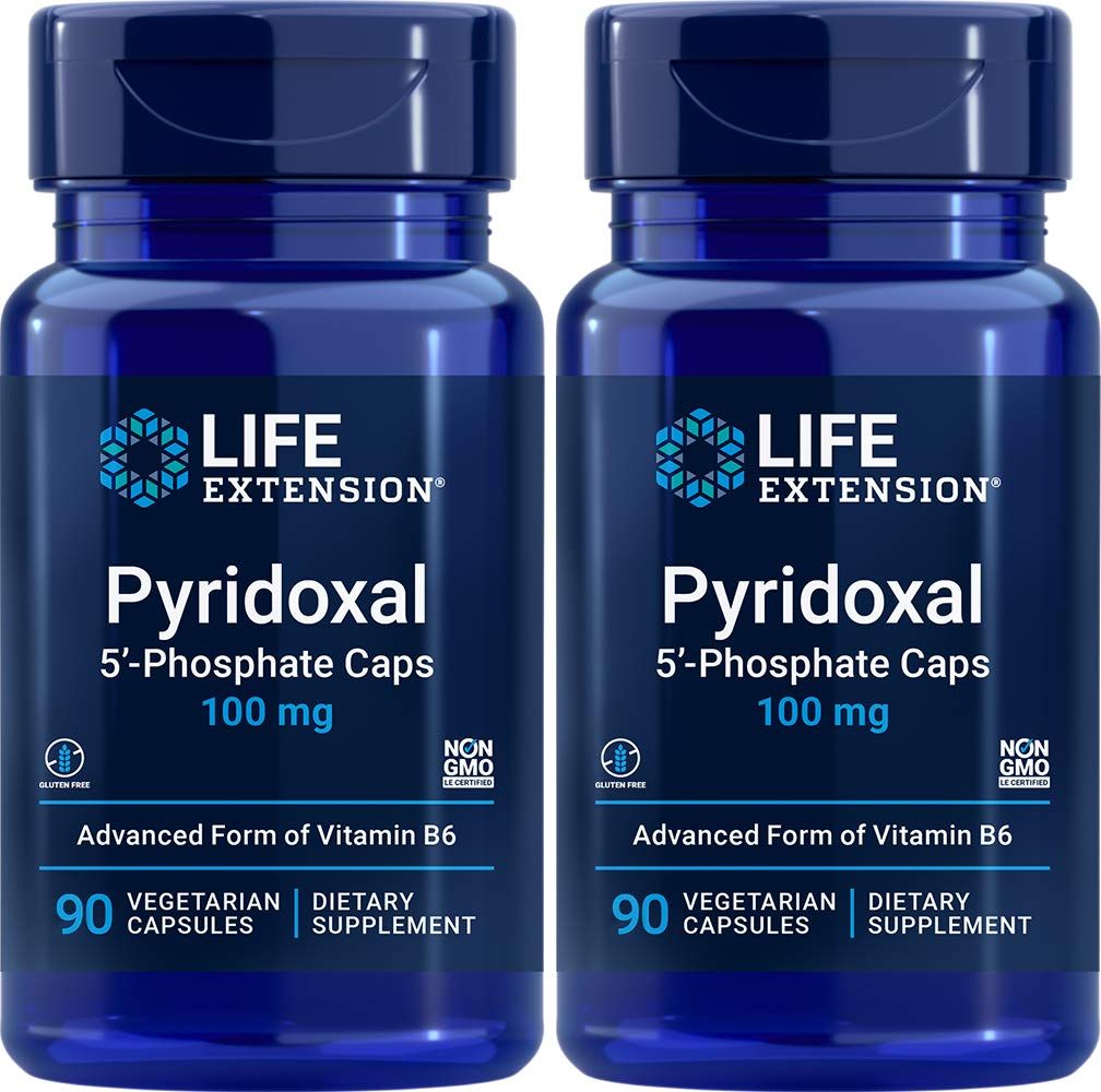 Life Extension Pyridoxal-5&#39;-Phosphate Caps P5P 100 mg, 90 Veg Capsules (Pack of 2) - Advanced Vitamin B6 Supplement