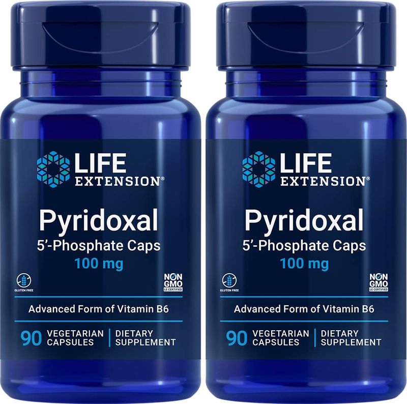 Life Extension Pyridoxal-5'-Phosphate Caps P5P 100 mg, 90 Veg Capsules (Pack of 2) - Advanced Vitamin B6 Supplement