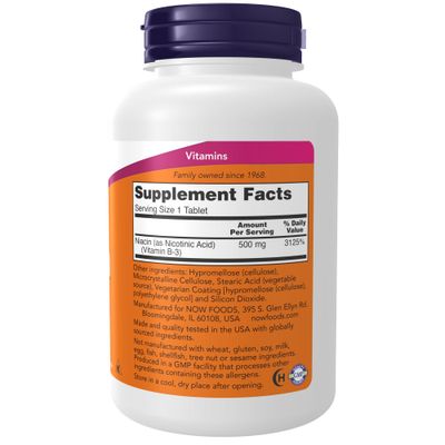 NOW Foods Supplements, Niacin (Vitamin B-3) 500 mg, Sustained Release, Nutritional Health, 250 Tablets