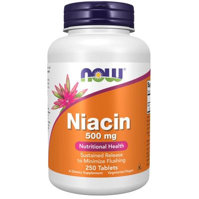 NOW Foods Supplements, Niacin (Vitamin B-3) 500 mg, Sustained Release, Nutritional Health, 250 Tablets