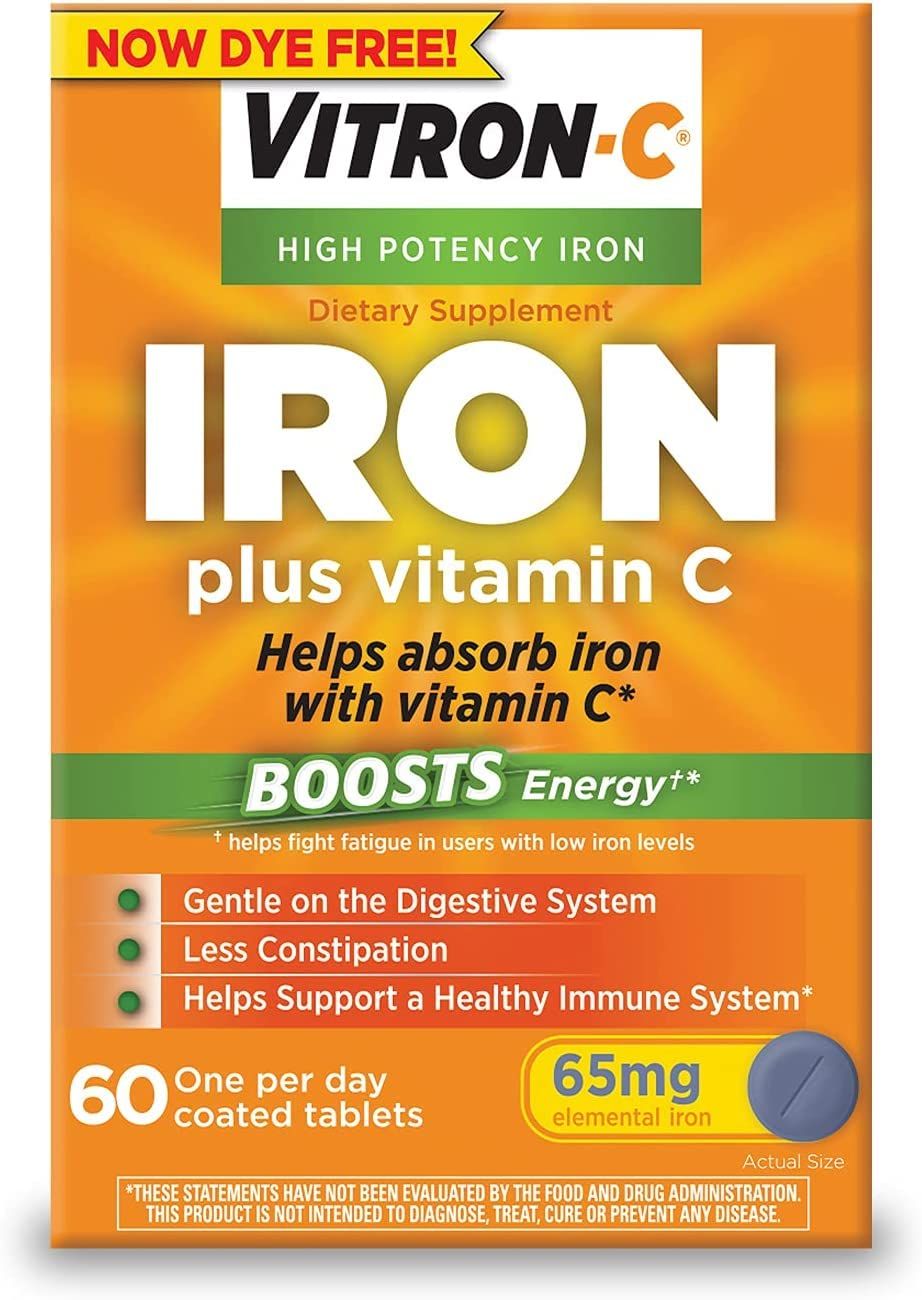 Vitron-C High Potency Iron Supplement with 125 mg Vitamin C, 60 Count | Pack of 2