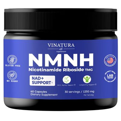 VINATURA NMNH Nicotinamide Riboside &amp; TMG - NAD+ Support, Anti-Aging Supplement, TMG (Betaine Anhydrous) - 1250mg per Serving, 60 Capsules 30 Servings