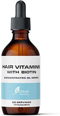 Ultra6 Nutrition Liquid Biotin with Hair Vitamins, Vitamin C, Organic Coconut Oil, Vitamin E + Vitamin B6. for Hair Skin + Nails and Immunity Support. A Biotin Liquid + Hair Oil Supplement