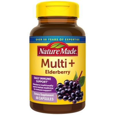 Nature Made Multi + Elderberry Capsules, Multivitamin for Daily Immune Support, One Per Day Multivitamin, 60 Count