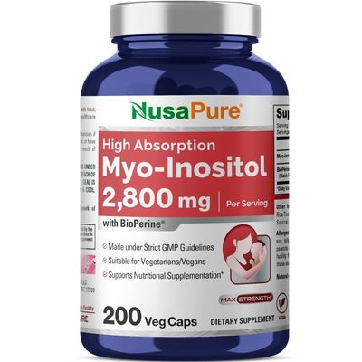 NusaPure Myo-Inositol 2800mg, 200 Capsules, Extra Strength Supplement, Non-GMO