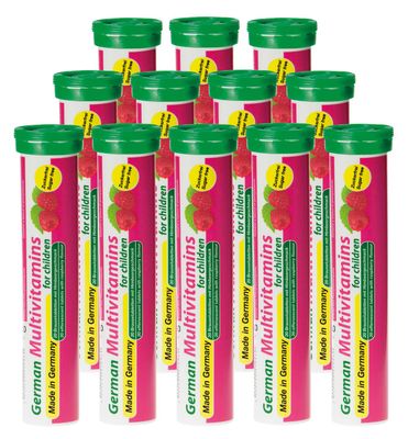 T&amp;D German Multvitamin for Children 8 Vitamins - 240 Vegan Drink Effervescent Tablets - Raspberry Flavor - Made in Germany