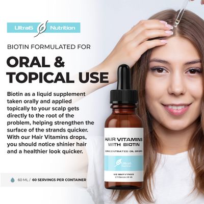 Ultra6 Nutrition Liquid Biotin with Hair Vitamins, Vitamin C, Organic Coconut Oil, Vitamin E + Vitamin B6. for Hair Skin + Nails and Immunity Support. A Biotin Liquid + Hair Oil Supplement