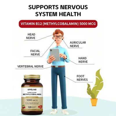 oppuland Vitamin B12 (Methylcobalamin) 5000 mcg, Folic Acid (Vitamin B9 Folate) Improve The Symptoms of Cirrhosis and Liver Steatosis 120 Chewable Tablets(Cherry Flavor)