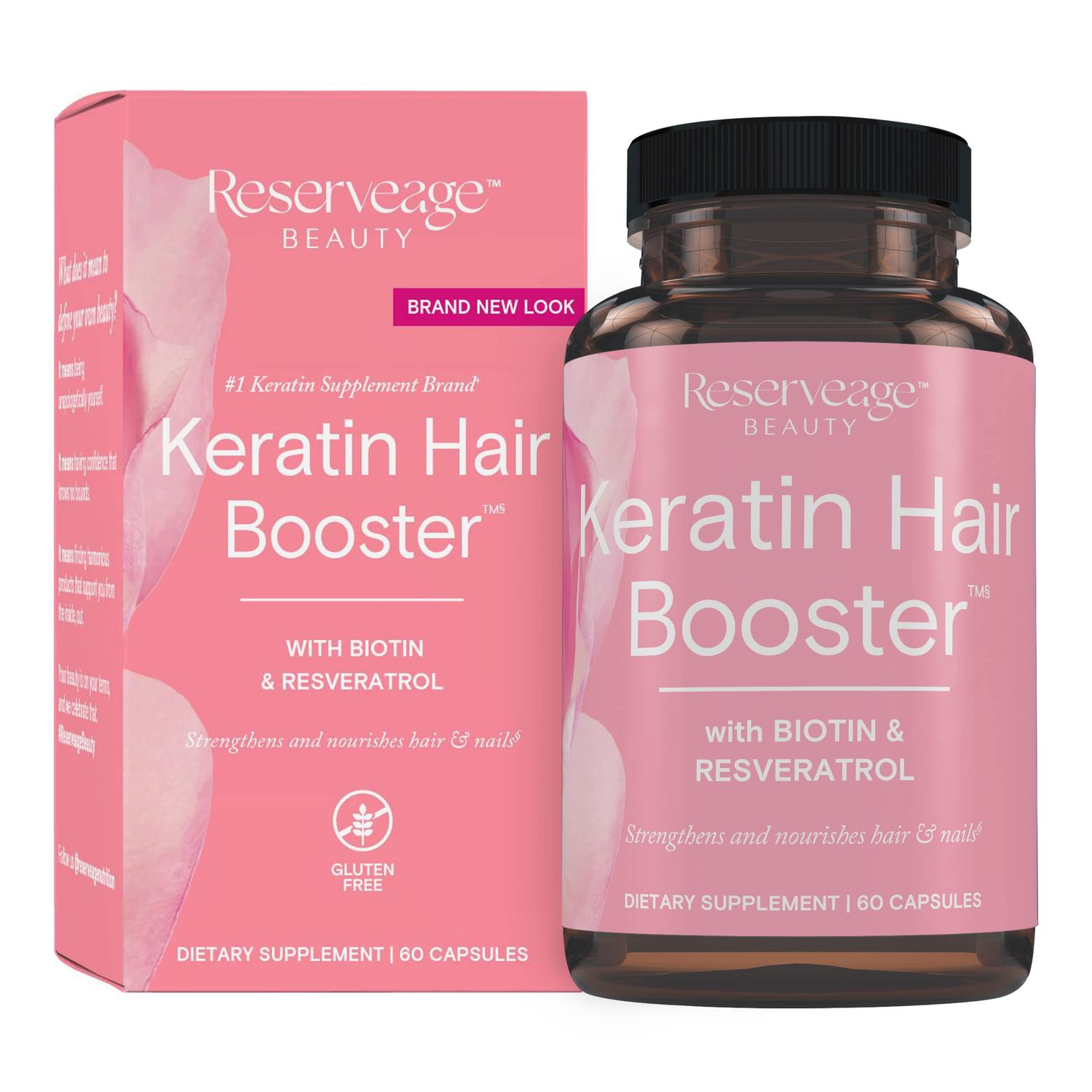 Reserveage Keratin Hair Booster with Biotin - Keratin Supplement with Biotin &amp; Resveratrol - Supports Hair Growth &amp; Nail Health - 60 Capsules