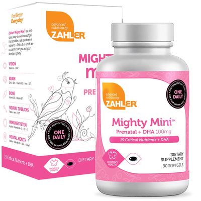 Zahler Mighty Mini Prenatal Vitamin with DHA &amp; Folate - Certified Kosher - All Natural Prenatal Vitamins - Multivitamin for Pregnant Women - 19 Prenatal Vitamins Including Folic Acid (90 Softgels)