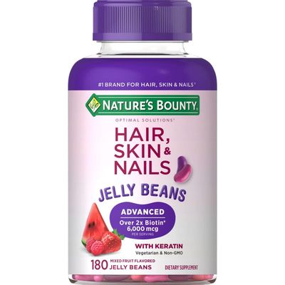 Nature&#39;s Bounty Optimal Solutions Advanced Hair, Skin &amp; Nails Jelly Beans with Biotin, Mixed Fruit Flavor, 180 Count