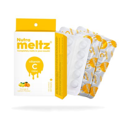 Nutrameltz Vitamin C and Zinc - Immunity Healthy System Nutrition, Supports Hair Growth, Quick Dissolving Tablets for Vitamin Deficiency - Lemon &amp; Orange Flavor (60 Tablets)
