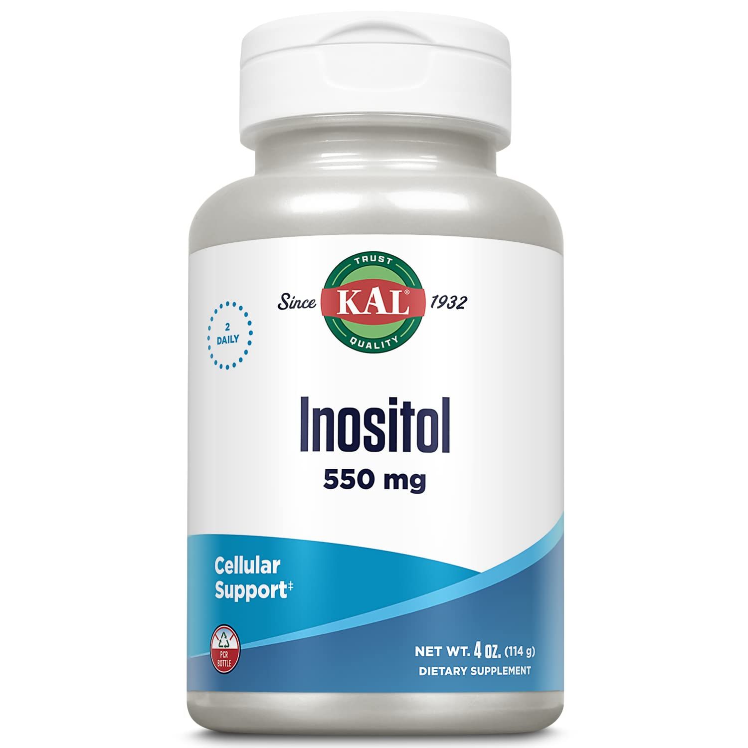 KAL Inositol Powder 550mg, Brain Health, Nervous System &amp; Mood Support Supplement, Cellular Health Support, Enhanced Absorption Formula, Easy to Mix, Approx. 207 Servings, 4oz