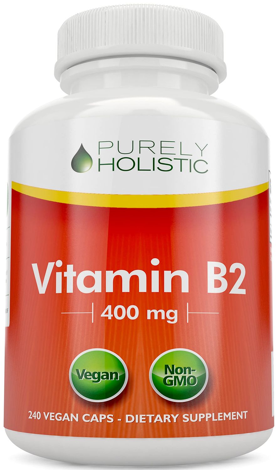 Purely Holistic Vitamin B2 Riboflavin 400mg - 240 Vegan Capsules, 8 Month Supply - High Strength B2 Vitamins - Non GMO &amp; Gluten Free - Supports Energy Production &amp; Cellular Health