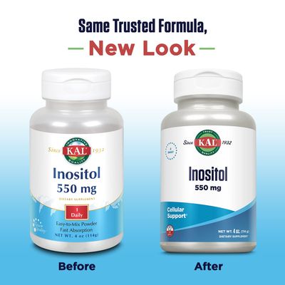 KAL Inositol Powder 550mg, Brain Health, Nervous System & Mood Support Supplement, Cellular Health Support, Enhanced Absorption Formula, Easy to Mix, Approx. 207 Servings, 4oz
