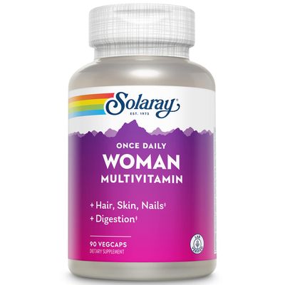 Solaray Once Daily Woman Multivitamin with Iron, Womens Multivitamin with Hair, Skin &amp; Nails Blend, Enzyme Blend &amp; Whole Food Base, Healthy Energy, Immune &amp; Digestion Support, 90 Servings, 90 VegCaps