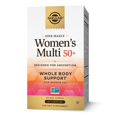 Solgar One Daily Women&#39;s Multi 50+ Whole Body Support for Women 50 and Older - Highly Absorbable Heart, Bone &amp; Breast Health, Energy, Stress, Hair Skin &amp; Nails Multivitamin, 60 Vegan Capsule Servings