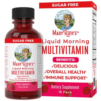 MaryRuth Organics Multivitamin for Women Men &amp; Kids No Added Sugar | Morning Raspberry | Liquid Vitamins for Adults &amp; Kids | Mens | Womens Multivitamin | Energy &amp; Beauty Booster | 16-1 Fl Oz Bottles