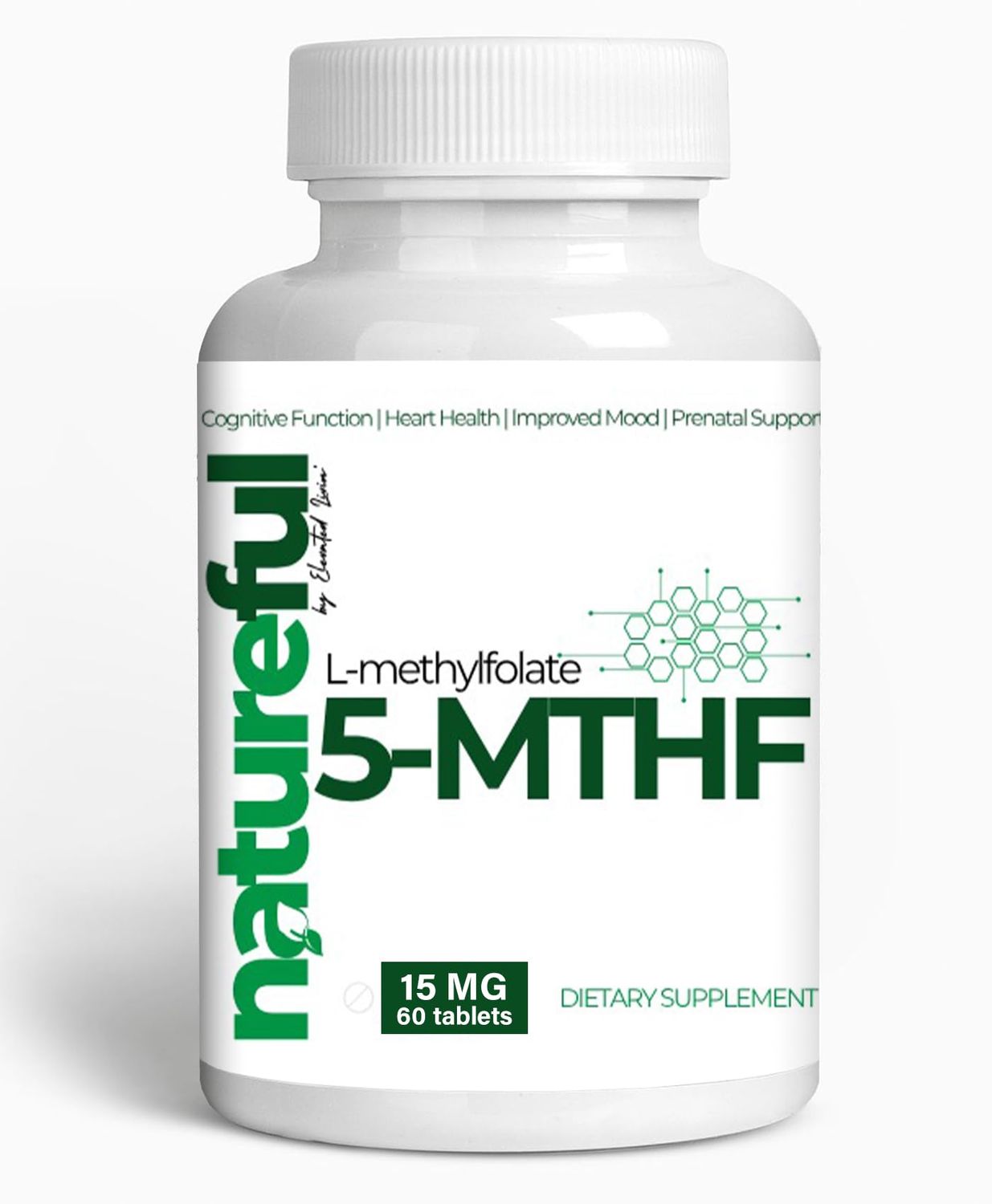 Natureful L Methylfolate 15mg - 60 Tablets, Professional Strength Vitamin B9 Folate Supplement, 5-MTHF Supports Brain, Mood, Methylation, Nerve Health, Fetal Development - Bioactive Form