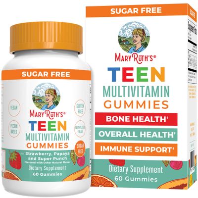 Mary Ruth Multivitamin for Teens | Teen Multivitamin Multimineral Gummies with Vitamin C, Vitamin D and E, B Vitamins, Biotin, Zinc | Teen Vitamins | Vegan | Sugar Free | Gluten Free | 60 Count