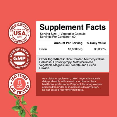 Pure + Potent Biotin Vitamins - Promotes Hair Growth + Prevents Hair Loss - Introduces Better Skin + Hair + Nails - Natural Supplement for Men and Women- Helps Promote Faster Metabolism