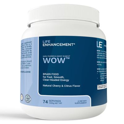 Life Enhancement Wow Drink Powder | with B12, Niacin, Caffeine, Taurine, Phenylalanine, Vitamin C, &amp; More | 60 Servings