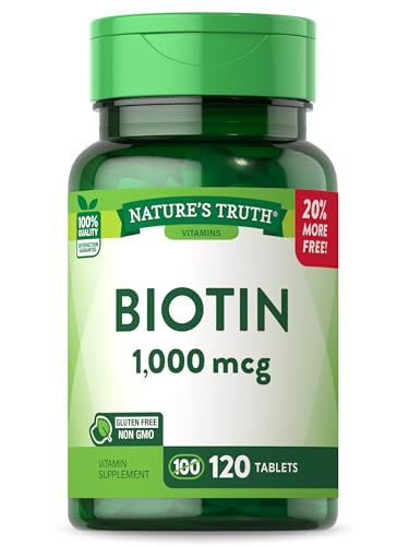 Nature&#39;s Truth Biotin 1000mcg | Hair Skin and Nails Pills | 120 Tablets | Vegetarian, Non-GMO, Gluten Free Supplement