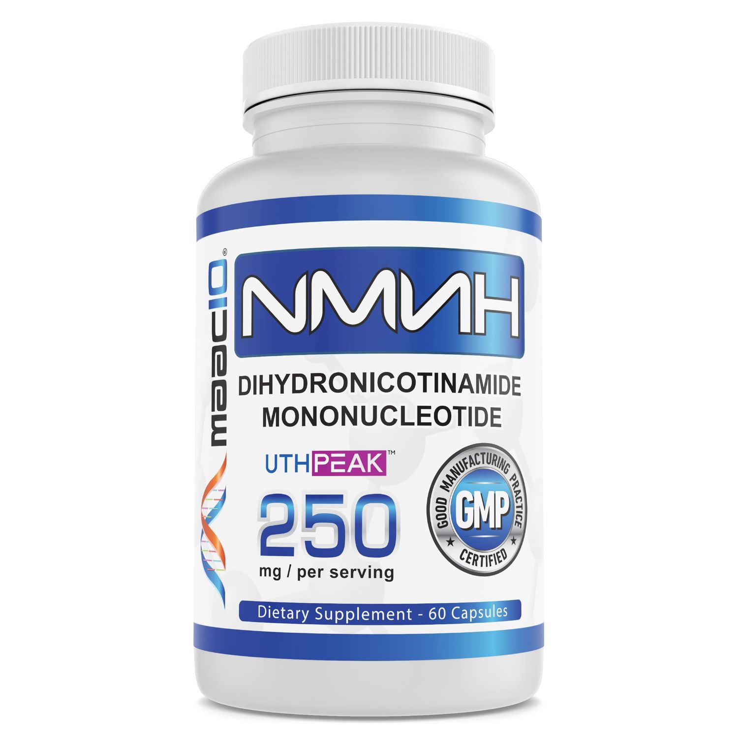 MAAC10 NMNH (NMN Supplement Alternative) 250mg Serving | Uthpeak NMNH (Dihydronicotinamide Mononucleotide) for Better Stability | 30-Day Supply.