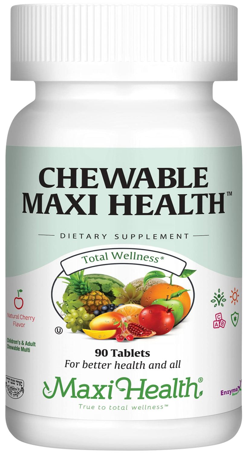 Maxi Health Chewable Multivitamin for Kids, Teens and Adults - Cherry Chewable Vitamins for Adults &amp; Children - Kosher Kids Multivitamin + Iron (90 Tablets)