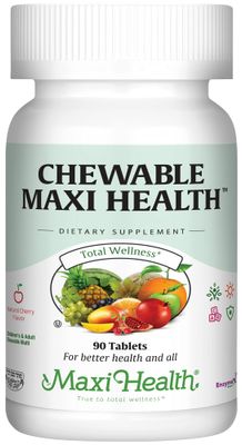 Maxi Health Chewable Multivitamin for Kids, Teens and Adults - Cherry Chewable Vitamins for Adults &amp; Children - Kosher Kids Multivitamin + Iron (90 Tablets)
