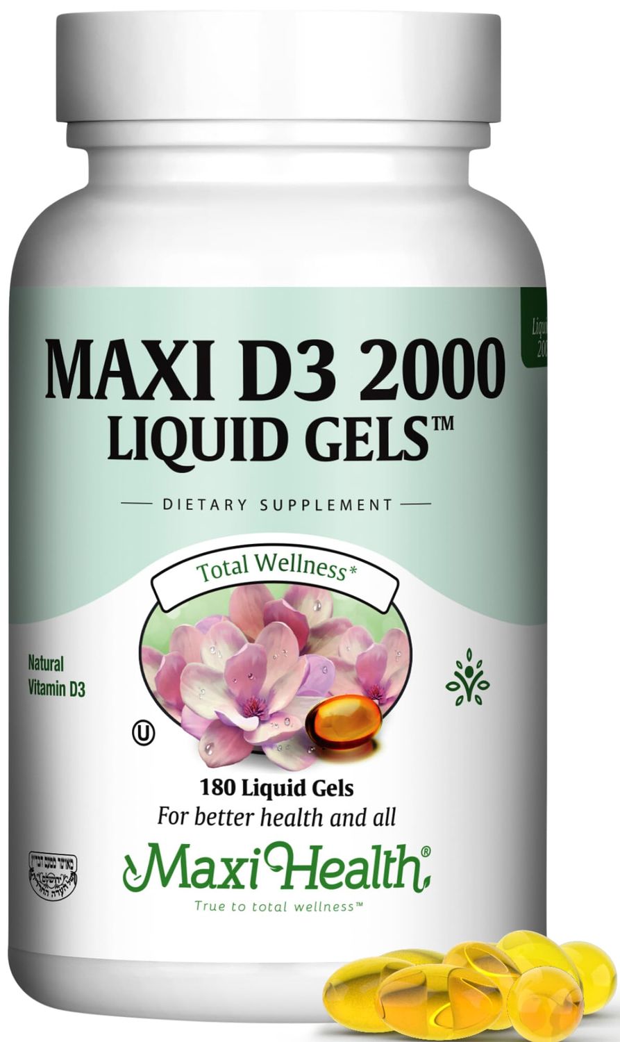 Kosher Vitamin D3 2000IU - Highly Absorbable Vitamin D Supplements for Healthy Immune Response, Calcium Absorption, Teeth &amp; Bone Health - Vit D3 Vitamin 2000 IU - Vitamin D 3 - 180 Liquid Gels