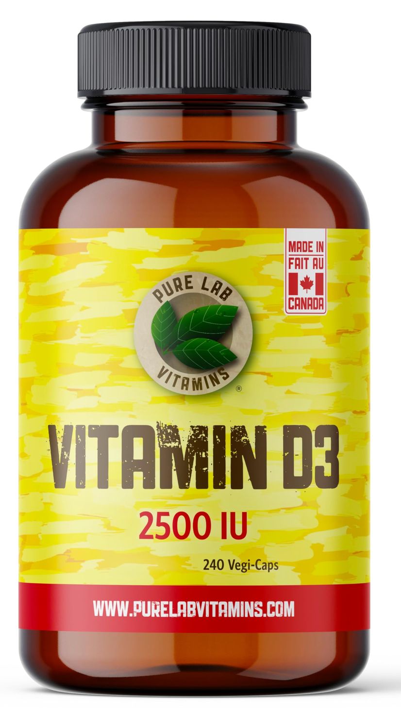 Pure Lab Vitamins | Vitamin D3 2500IU | 240 Capsules | Bone Health, Teeth Health &amp; Immune System Support | Vitamin D3 Cholecalciferol | Vitamin D3 Capsules | Vitamin D3 Supplement