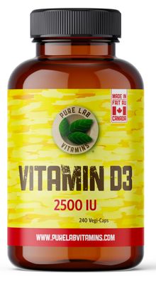 Pure Lab Vitamins | Vitamin D3 2500IU | 240 Capsules | Bone Health, Teeth Health &amp; Immune System Support | Vitamin D3 Cholecalciferol | Vitamin D3 Capsules | Vitamin D3 Supplement