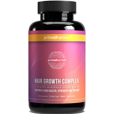 Primal Harvest 1 Pack, Hair Growth Vitamins, Hair Growth for Women &amp; Men - 60 Hair Growth Pills, Natural Hair Thickening Product w/Biotin &amp; Zinc - Hair Supplement, Regrowth Hair Vitamins