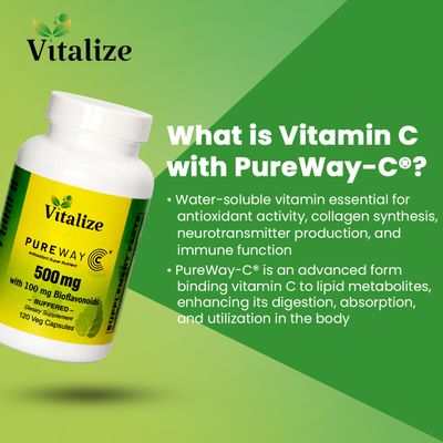 Vitalize - PUREWAY-C 500 MG BUFFERED | Vitamin C Supplement | Supports Wound Healing and Immune System | Ascorbic Acid Vitamin C | Efficient Cellular Absorption | Each Bottle Contains 120 Veg Tablets