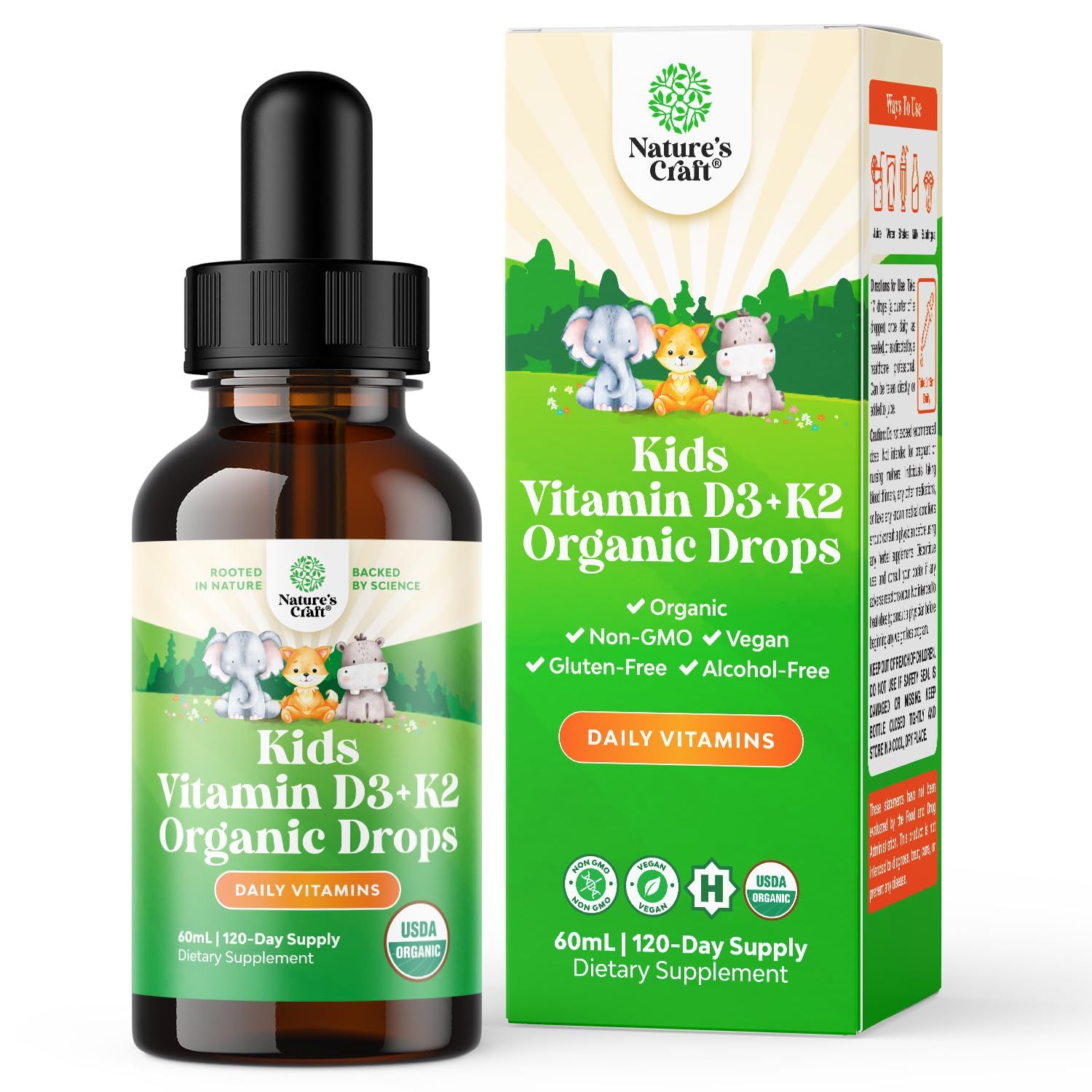 Liquid Vitamin D3 Drops for Kids - Organic Vitamin D for Kids and Babies with Vitamin K2 - Vegan Vitamin D3 K2 Kids Vitamins for Immune Support - Liquid Vitamin D Drops for Infants Toddlers and Kids
