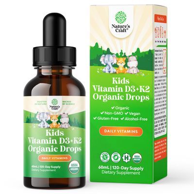 Liquid Vitamin D3 Drops for Kids - Organic Vitamin D for Kids and Babies with Vitamin K2 - Vegan Vitamin D3 K2 Kids Vitamins for Immune Support - Liquid Vitamin D Drops for Infants Toddlers and Kids