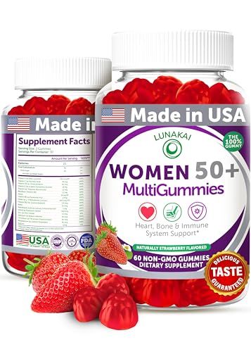 Lunakai USA Made 50 Plus Women&#39;s Multivitamin Gummies - Delicious Formula Enhanced with Essential Vitamins &amp; Minerals for Health &amp; Vitality - 60ct