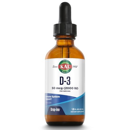 KAL Vitamin D3 2000 IU (50 mcg) DropIns - Liquid Vitamin D3 Drops - Bone Strength and Immune Support Supplement - Vegetarian, 60-Day Guarantee, Approx. 590 Servings, 1.8oz