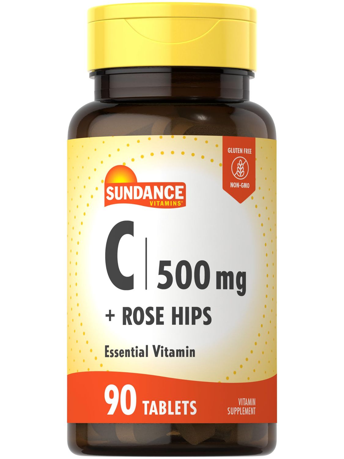 Sundance Vitamin C with Rose HIPS | 500mg | 90 Vegetarian Tablets | Essential Vitamin | Vegetarian, Non-GMO, and Gluten Free Supplement