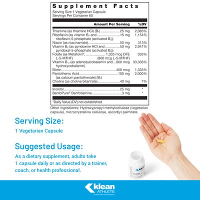 Klean ATHLETE Klean B-Complex | Supports Energy Production, Cardiovascular Function, and Normal Cellular Functions | NSF Certified for Sport | 60 Vegetarian Capsules