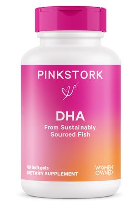 Pink Stork Omega-3 DHA - 540 mg Fish Oil Supplements with DHA and EPA, Prenatal and Postpartum Essentials for Cognitive Health + Fetal Development - 60 Softgels - Packaging May Vary