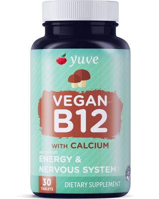 Yuve Vegan B12 with Calcium for Maximum Absorbption - Active Energy &amp; Central Nervous System Support - 1000mcg Cobalamin Vitamin B 12 - Natural, Non-GMO, Gluten-Free, Sugar-Free - 30 Tabs