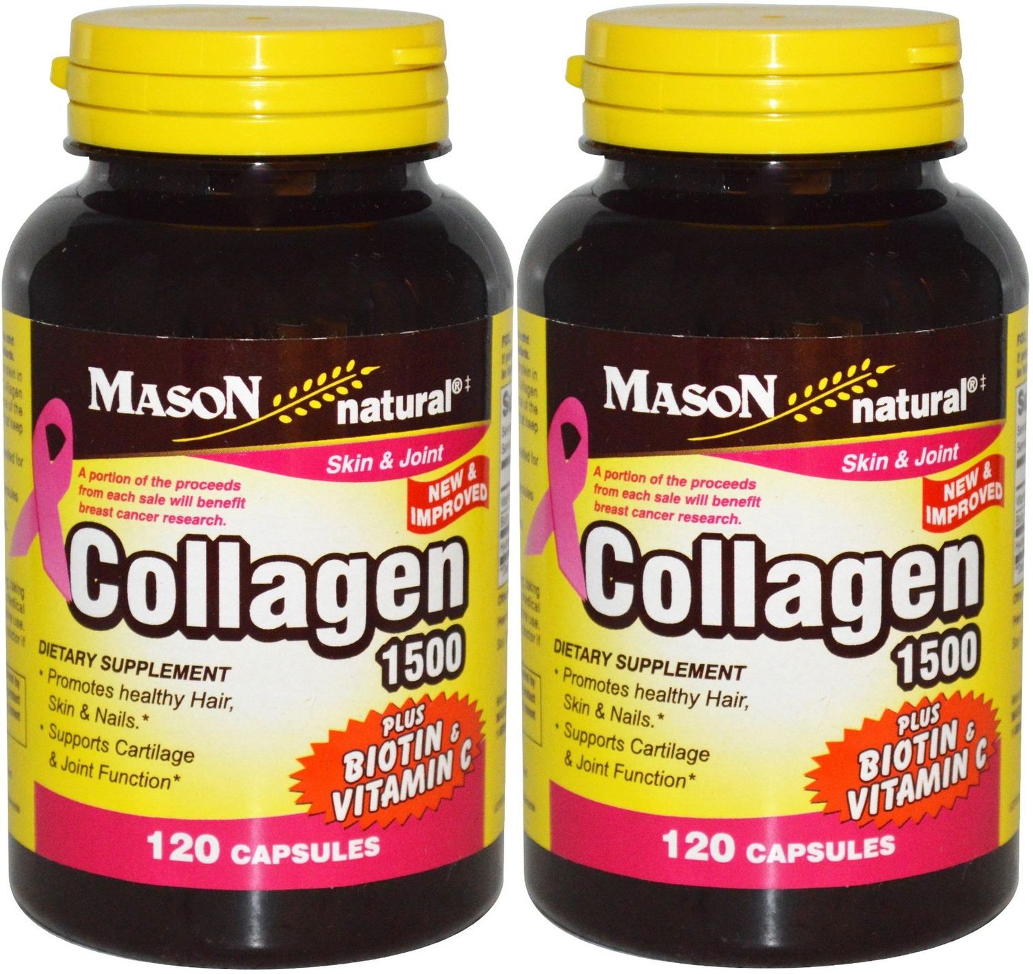 Mason Natural Collagen plus Vitamin C, 1500 mg, 120 Capsules (Pack of 2)