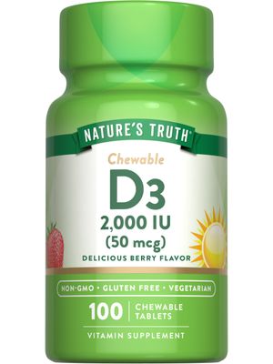 Nature&#39;s Truth Chewable Vitamin D3 2,000 IU | 100 Tablets | Berry Flavor | Vegetarian, Non-GMO, &amp; Gluten Free Supplement