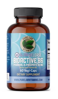Bioactive B6 Supplement - Pyridoxal-5-Phosphate (P-5-P) - 60 Vegan Caps by Pure Lab Vitamins (DRC-Delayed Release Caps) - Gluten Free Made in Canada