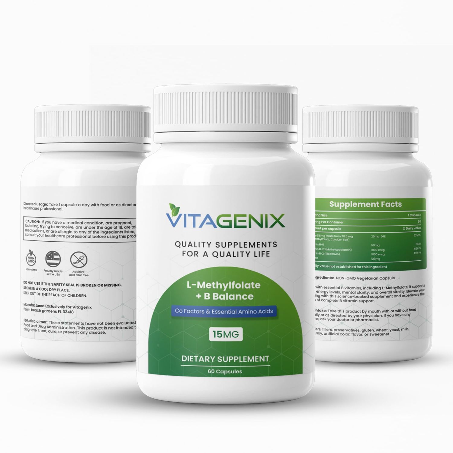 VITAGENIX L-Methylfolate + B Balance - Professional Strength Bioactive 5-MTHF Form + B6, B2 &amp; B12 Methylcobalamin B Complex - Supports Mood, Methylation &amp; Cognition - 15mg - 60 Capsules