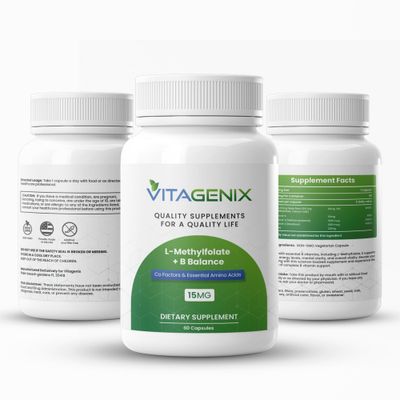 VITAGENIX L-Methylfolate + B Balance - Professional Strength Bioactive 5-MTHF Form + B6, B2 &amp; B12 Methylcobalamin B Complex - Supports Mood, Methylation &amp; Cognition - 15mg - 60 Capsules